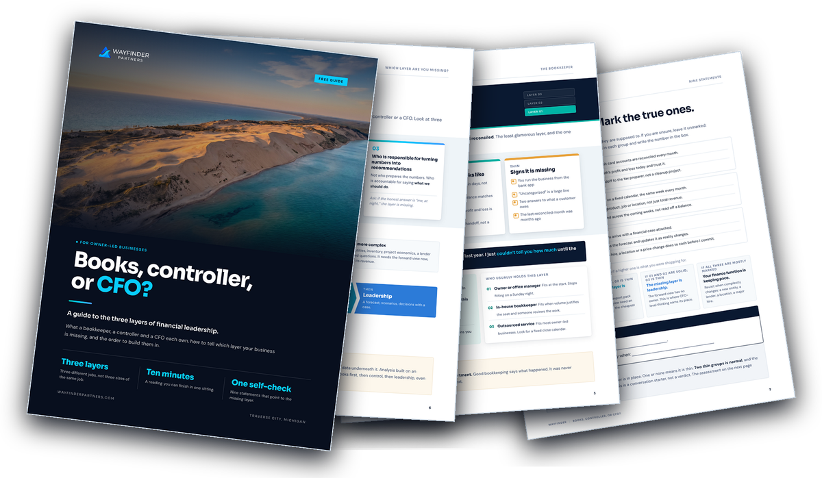 Pages from the Books, Controller, or CFO? guide fanned out